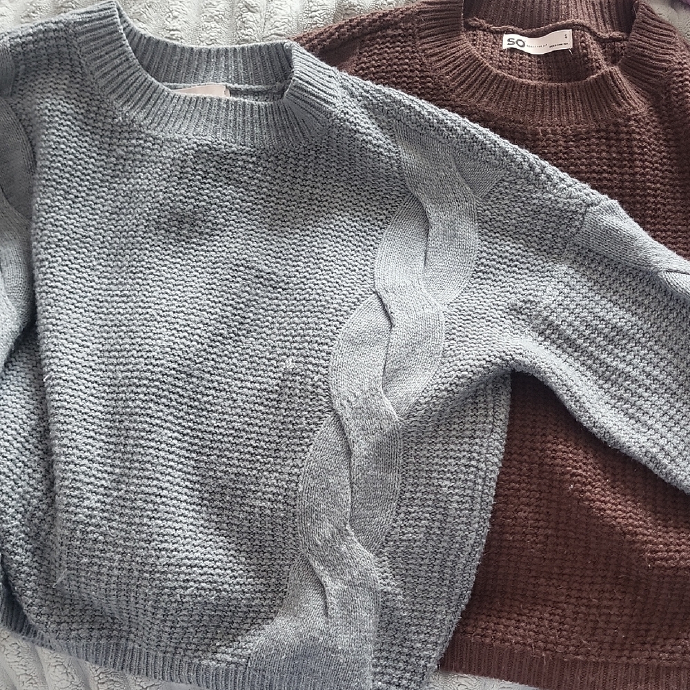SO Gray and Brown Knit Sweater Duo